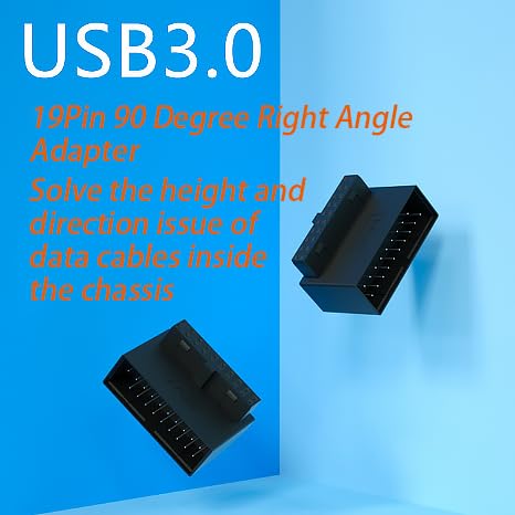 WLGQ USB 3.0 Right Angled 90 Degree 19/20 Pin Male to Female Extension Adapter Motherboard Connector for Streamlined Cable Management &amp; Effortless PC Assembly (A) 
