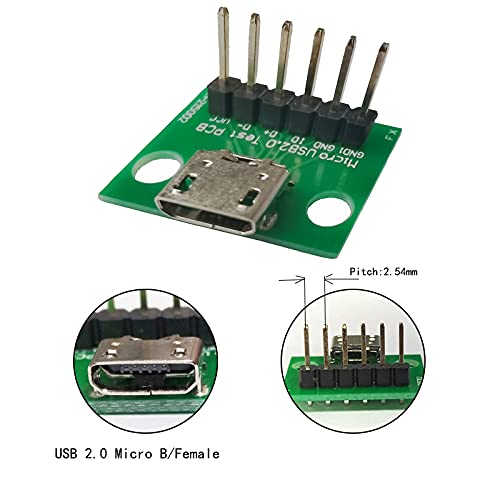 WLGQ Micro USB 2.0 Test PCB Breakout Board, 6-Pin Interface, 10 Pack