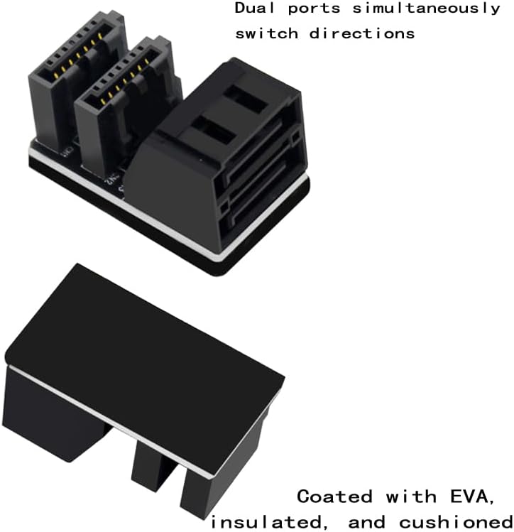 WLGQ Double-Layer SATA 7-Pin Male to Female 90-Degree Adapter, Dual Port Simultaneous Direction Switch, Black, EVA Coated Insulated