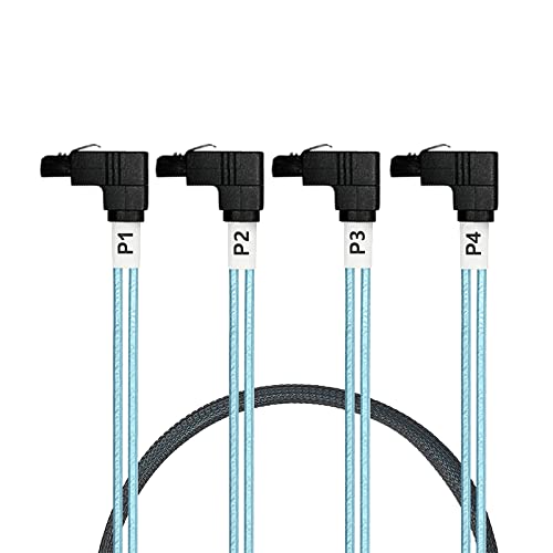 WLGQ Array Disk Cable Mini SAS 36Pin (SFF-8087) to 4 SATA 7Pin Cable, Mini SAS Host/Controller to 4 SATA90° Elbow Target/Backplane, 1M(3.3FT)