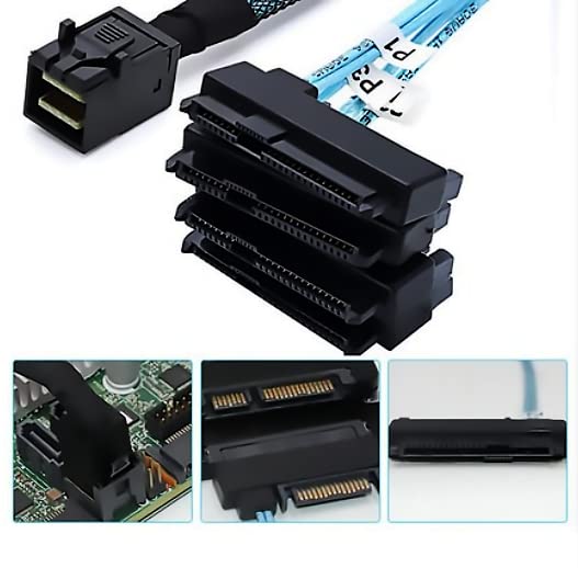 WLGQ Mini SAS to 4X SAS 29PIN Cable SFF-8643 to SFF-8482 29Pin with Sata 15PIN Power Connector, One to Four, for Raid Controller to HDD 1.6FT