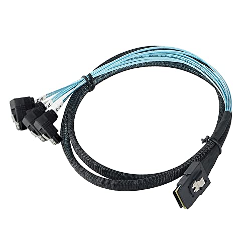 WLGQ Array Disk Cable Mini SAS 36Pin (SFF-8087) to 4 SATA 7Pin Cable, Mini SAS Host/Controller to 4 SATA90° Elbow Target/Backplane, 1M(3.3FT)
