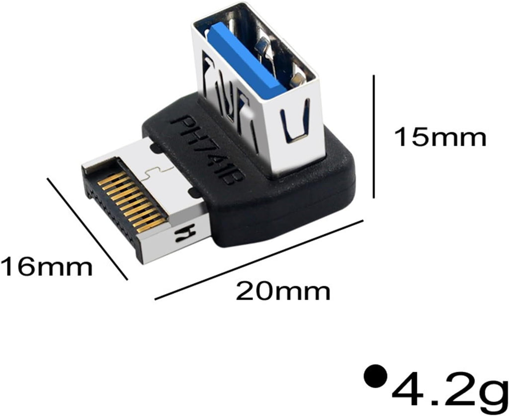 Right Angle USB Type-E Male to USB-A Female Adapter, USB 3.1 Front Panel Header 10Gbps Type E to USB 3.1 Motherboard Header Connector (A)
