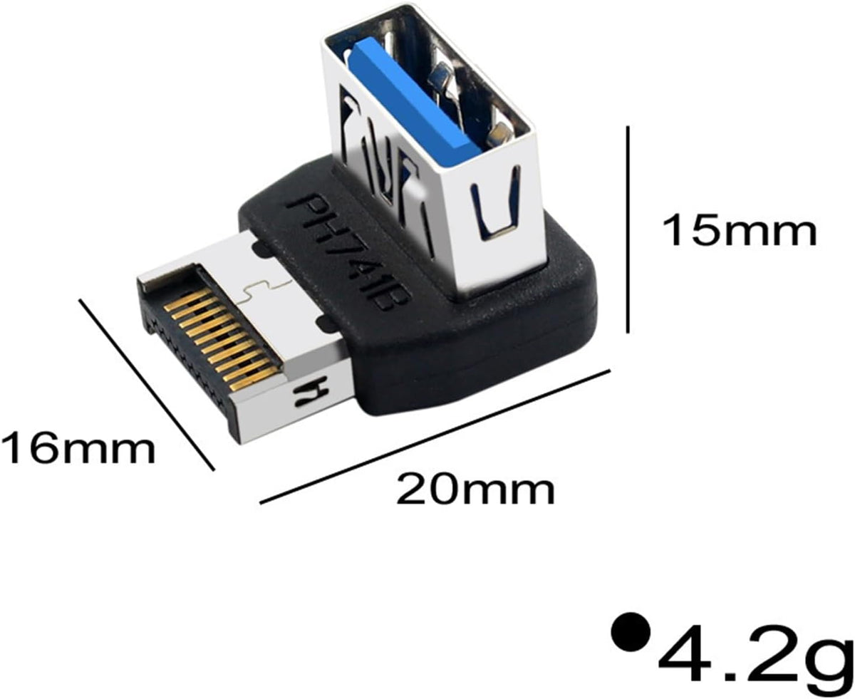 Right Angle USB Type-E Male to USB-A Female Adapter, USB 3.1 Front Panel Header 10Gbps Type E to USB 3.1 Motherboard Header Connector (A)