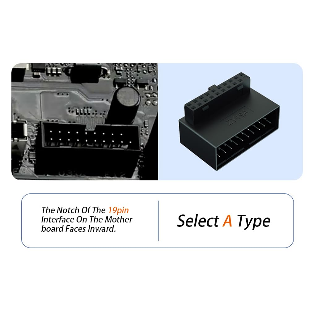 WLGQ USB 3.0 Right Angled 90 Degree 19/20 Pin Male to Female Extension Adapter Motherboard Connector for Streamlined Cable Management &amp; Effortless PC Assembly (A) 