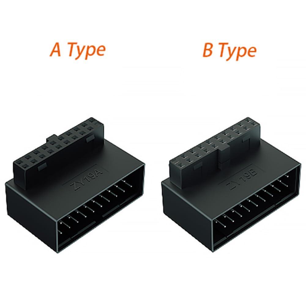 WLGQ USB 3.0 Right Angled 90 Degree 19/20 Pin Male to Female Extension Adapter Motherboard Connector for Streamlined Cable Management &amp; Effortless PC Assembly (A) 