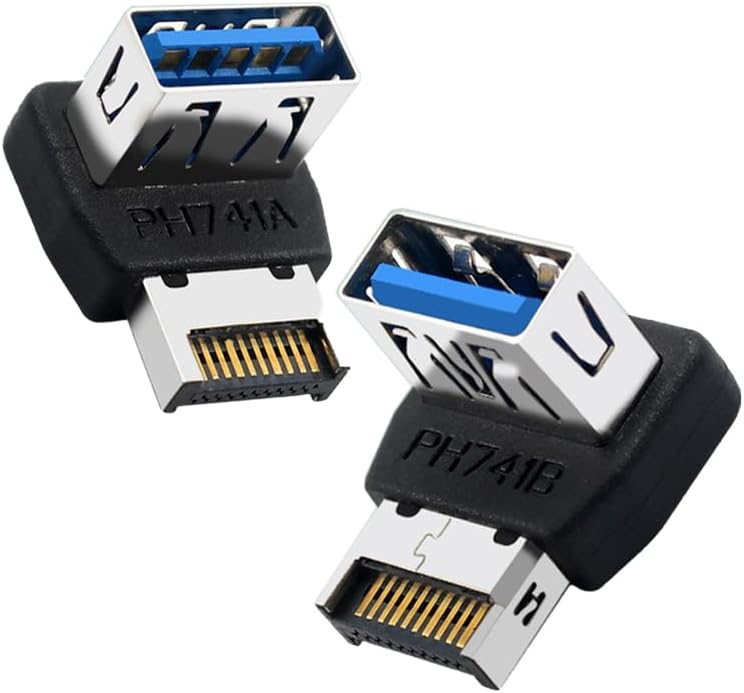 WLGQ USB 3.2 Gen2 Type-E to USB 3.0 Female Adapter, 90 Degree Right Angle Internal Header Converter, for Motherboard Front Panel, PC Case Cable Management - (A)