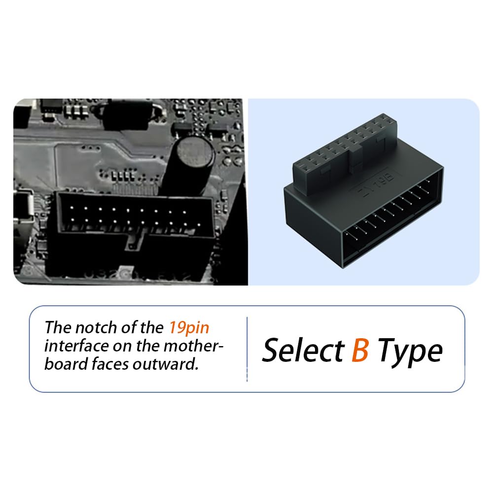 WLGQ USB 3.0 Right Angled 90 Degree 19/20 Pin Male to Female Extension Adapter Motherboard Connector for Streamlined Cable Management &amp; Effortless PC Assembly (A) 