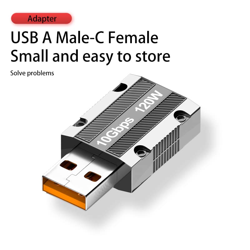 WLGQ 10Gbps USB C Female to USB Male Adapter, Zinc Alloy Double-Sided USB A to Type C Adapter with10Gbps High-Speed Data Transfer & PD120W Stable Charging for Laptop Charger Power Bank(2Pack)