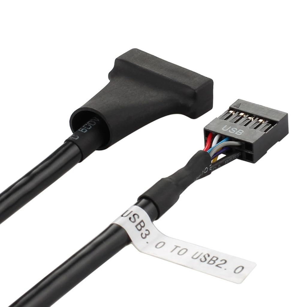 WLGQ USB 2.0 9-Pin to USB 3.0 19-Pin Adapter Cable - Internal Motherboard Converter for Front Panel USB 3.0 Type-A Female Port, Black (0.1m)