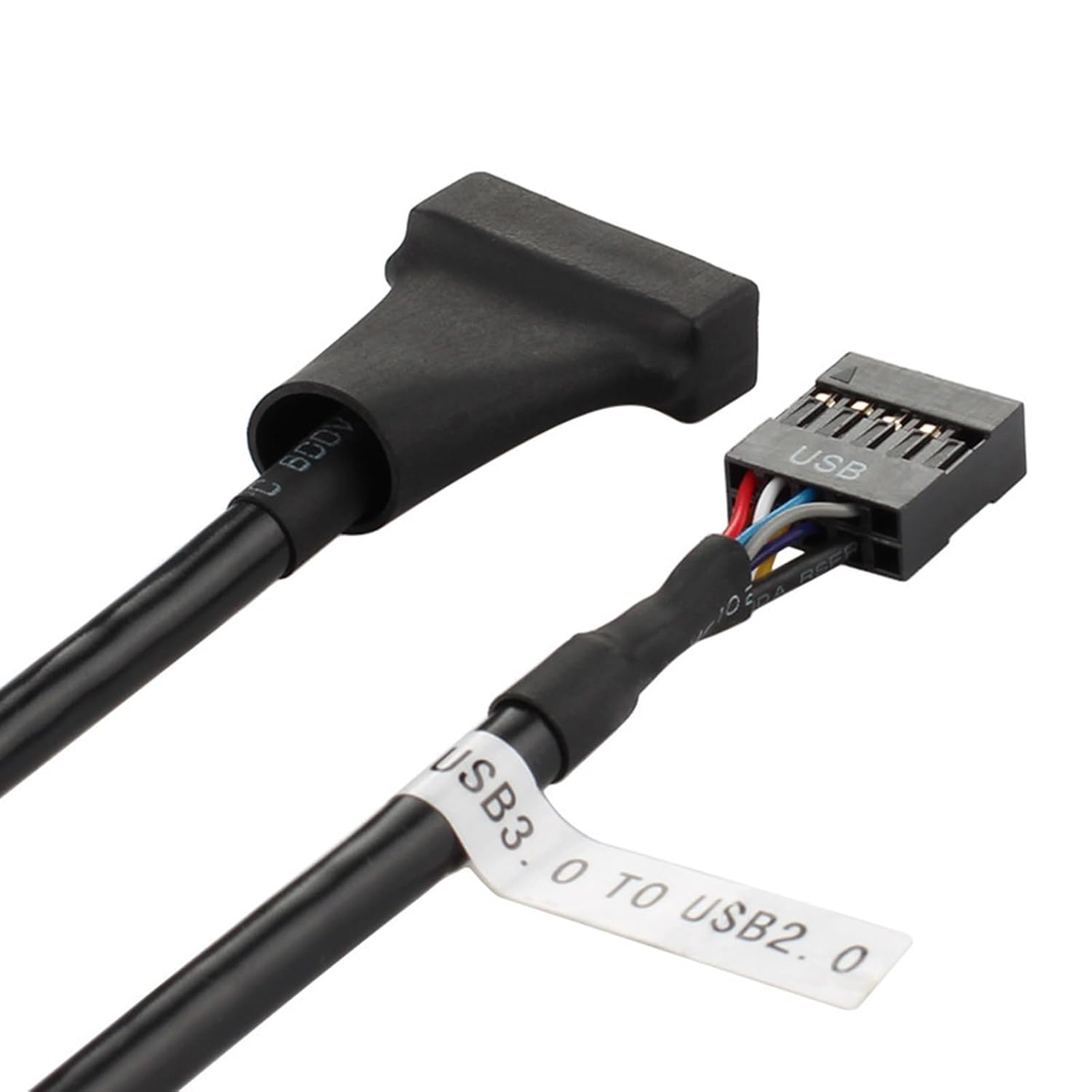 WLGQ USB 2.0 9-Pin to USB 3.0 19-Pin Adapter Cable - Internal Motherboard Converter for Front Panel USB 3.0 Type-A Female Port, Black (0.1m)