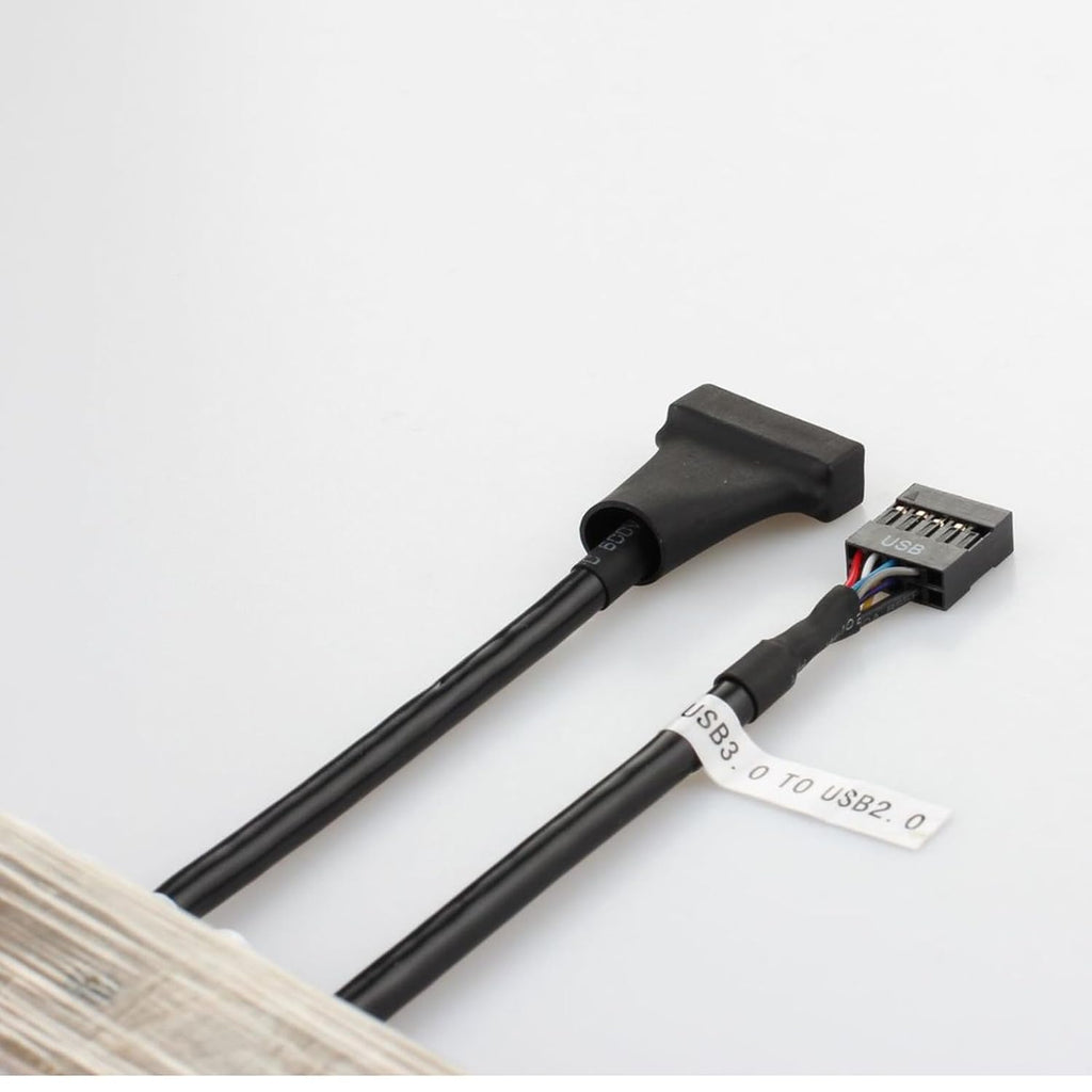 WLGQ USB 2.0 9-Pin to USB 3.0 19-Pin Adapter Cable - Internal Motherboard Converter for Front Panel USB 3.0 Type-A Female Port, Black (0.1m)