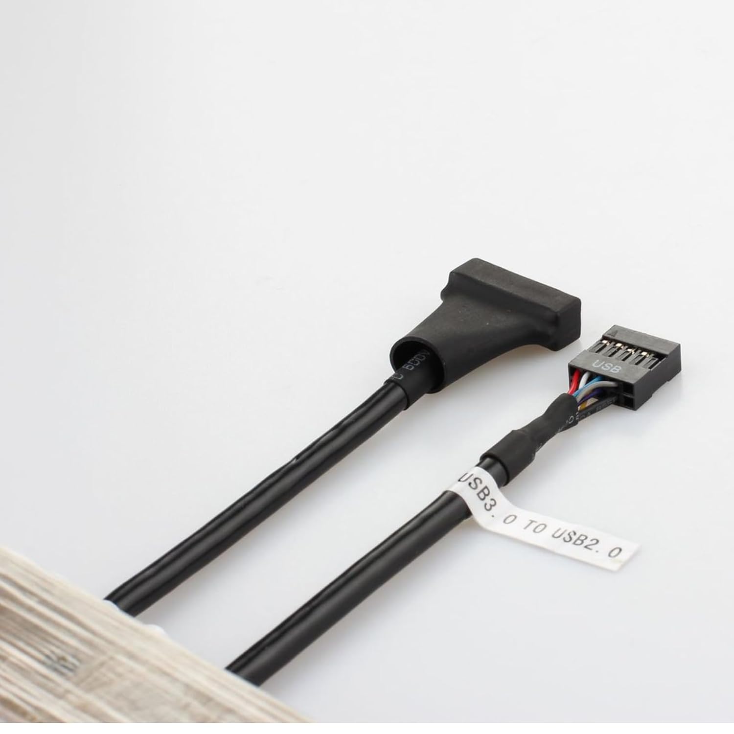 WLGQ USB 2.0 9-Pin to USB 3.0 19-Pin Adapter Cable - Internal Motherboard Converter for Front Panel USB 3.0 Type-A Female Port, Black (0.1m)