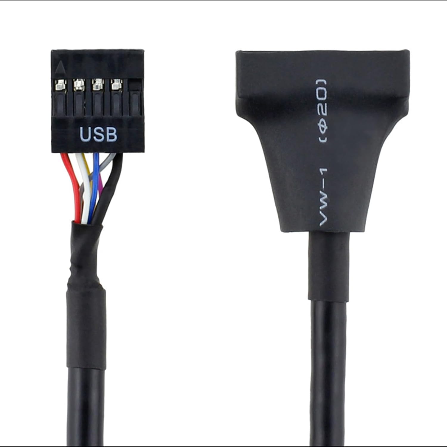 WLGQ USB 2.0 9-Pin to USB 3.0 19-Pin Adapter Cable - Internal Motherboard Converter for Front Panel USB 3.0 Type-A Female Port, Black (0.1m)