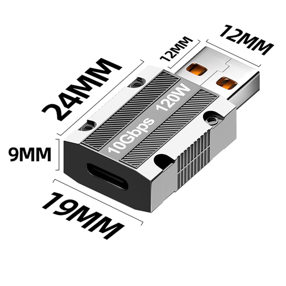 WLGQ 10Gbps USB C Female to USB Male Adapter, Zinc Alloy Double-Sided USB A to Type C Adapter with10Gbps High-Speed Data Transfer & PD120W Stable Charging for Laptop Charger Power Bank(2Pack)