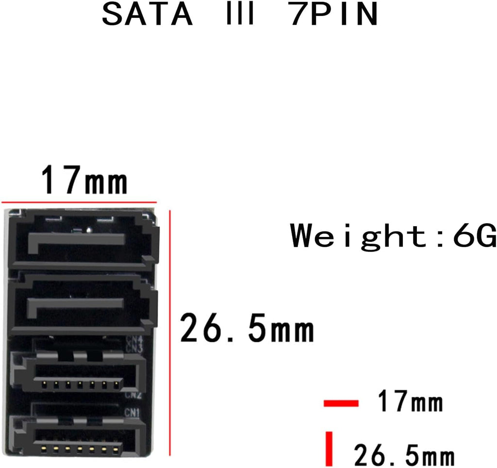 WLGQ Double-Layer SATA 7-Pin Male to Female 180-Degree Adapter, 4 Ports, Black, Matte Finish, EVA Insulated, Motherboard Adapter