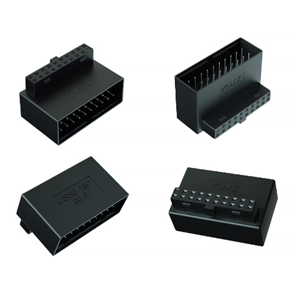 WLGQ USB 3.0 Right Angled 90 Degree 19/20 Pin Male to Female Extension Adapter Motherboard Connector for Streamlined Cable Management &amp; Effortless PC Assembly (A) 