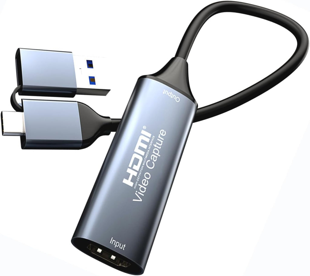 HDMI Video Capture Card 4K 2-in-1 USB-A and USB-C Output, Compatible with Windows, MacOS, Linux, Android, for OBS/VLC/Amcap