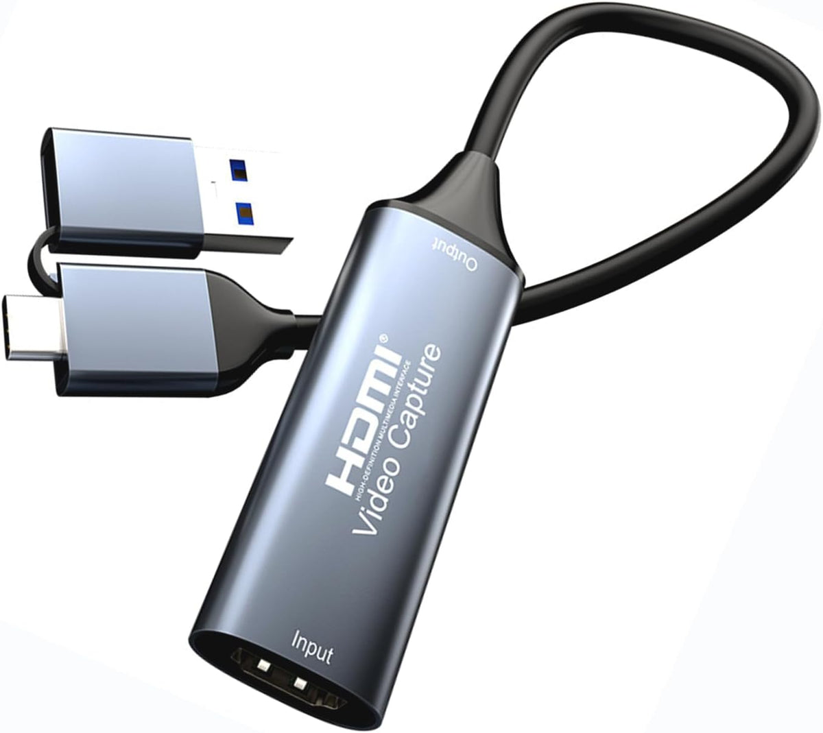 HDMI Video Capture Card 4K 2-in-1 USB-A and USB-C Output, Compatible with Windows, MacOS, Linux, Android, for OBS/VLC/Amcap