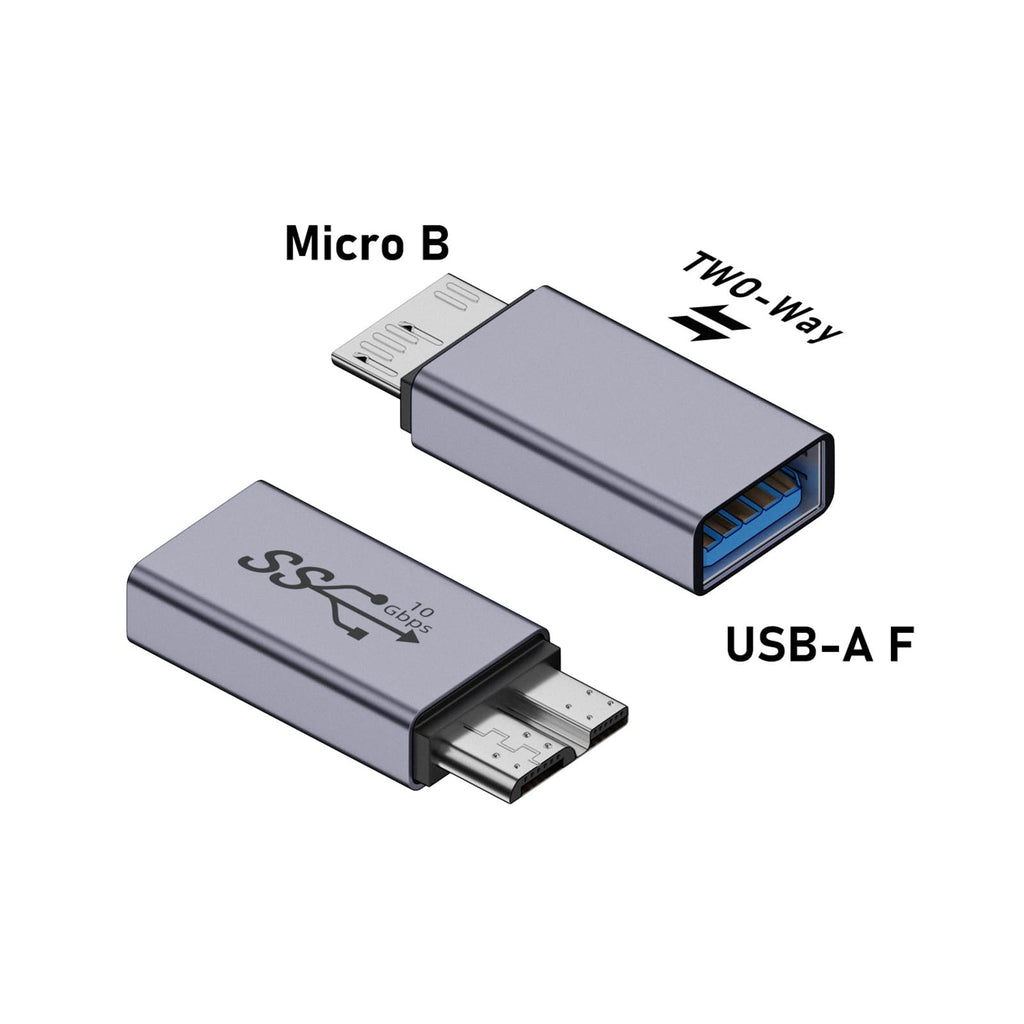 WLGQ USB 3.0 Micro B Male to A Female Adapter - 5Gbps Converter for External Hard Drive, SSD, Camera - OTG Support, Gray (3-Pack)