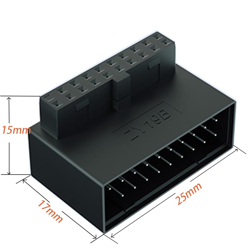 WLGQ USB 3.0 Right Angled 90 Degree 19/20 Pin Male to Female Extension Adapter Motherboard Connector for Streamlined Cable Management &amp; Effortless PC Assembly (A) 