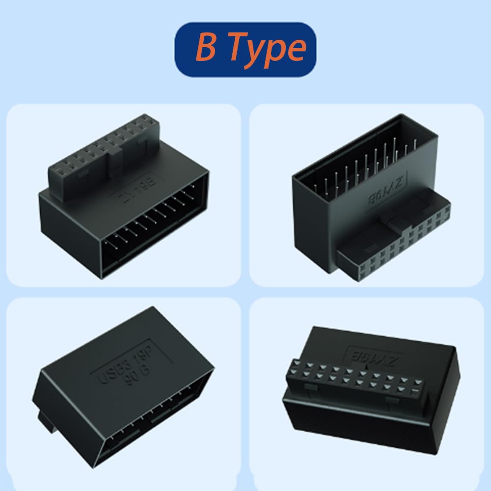 WLGQ USB 3.0 Right Angled 90 Degree 19/20 Pin Male to Female Extension Adapter Motherboard Connector for Streamlined Cable Management &amp; Effortless PC Assembly (A) 