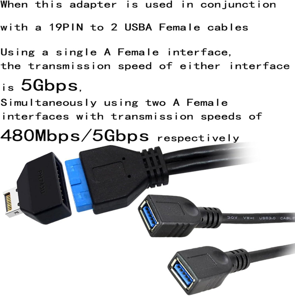 WLGQ USB 3.0 Motherboard Type E to 19-Pin Adapter, Black, Computer Connector, Data Transfer Cable Converter 