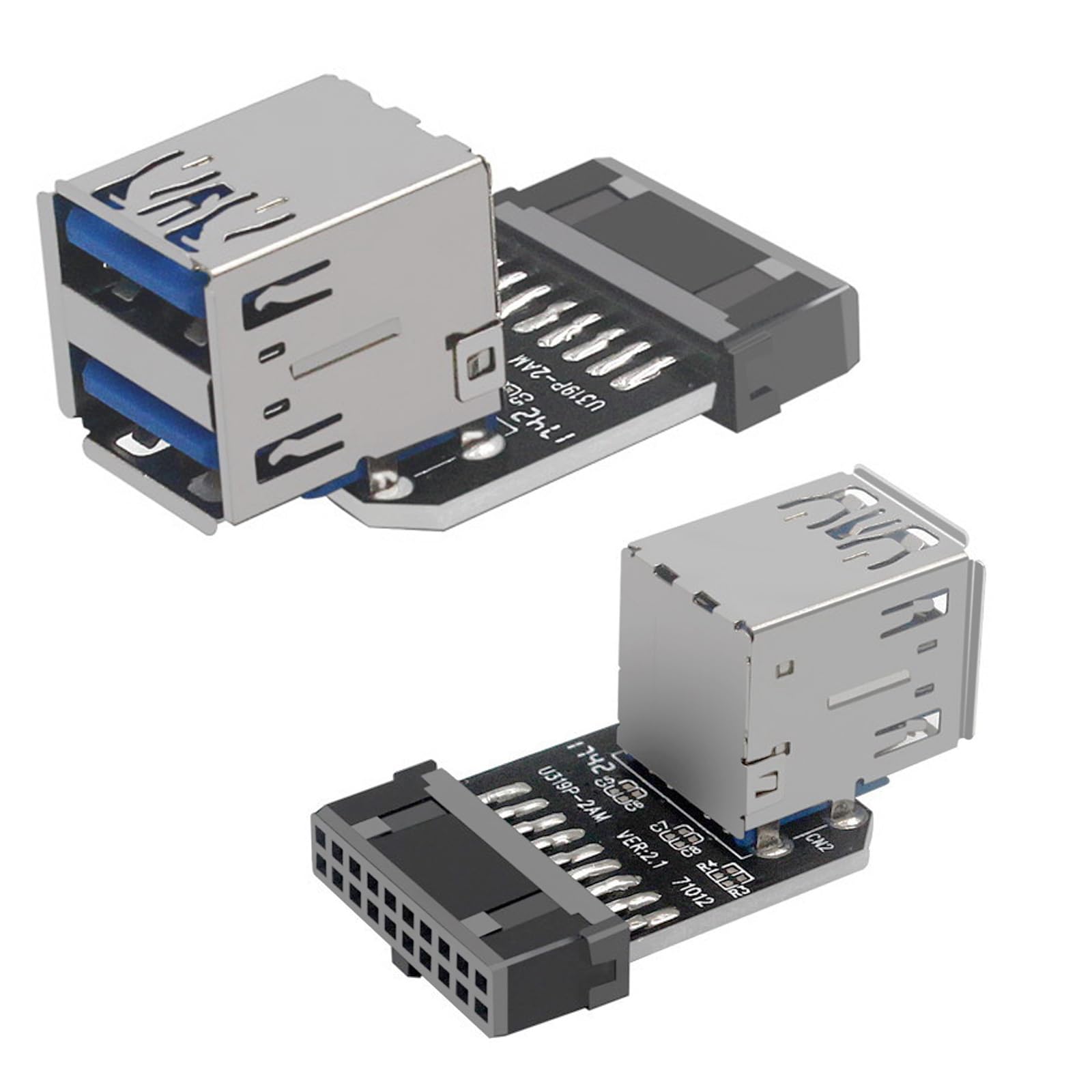 WLGQ USB 3.0 Dual Port Adapter – 19/20 PIN to Dual USB 3.0 Female Header for PC Motherboard Expansion (A) 