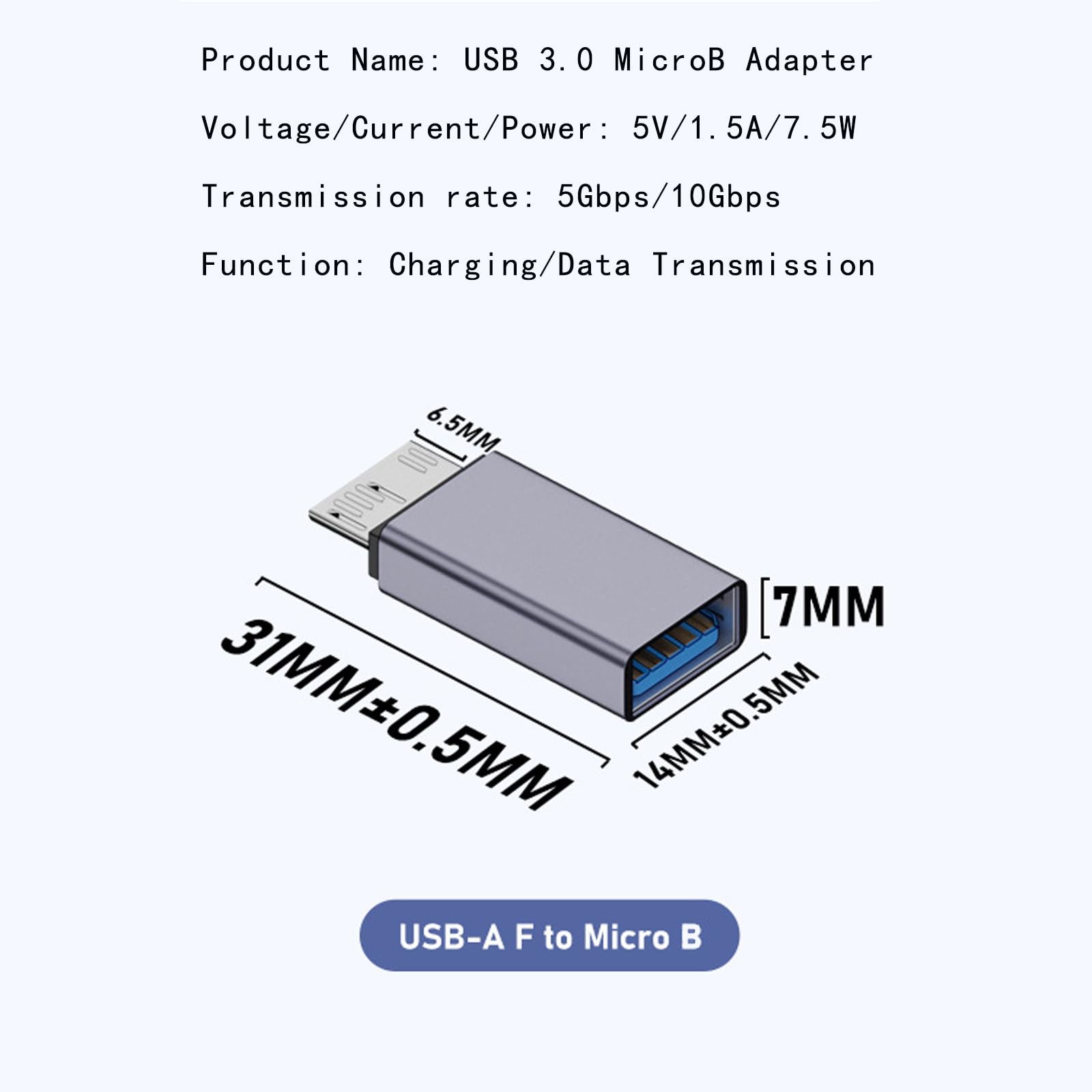 WLGQ USB 3.0 Micro B Male to A Female Adapter - 5Gbps Converter for External Hard Drive, SSD, Camera - OTG Support, Gray (3-Pack)
