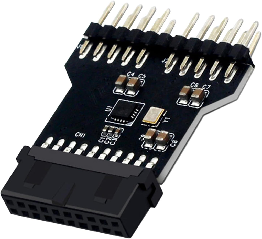 WLGQ USB 3.0 19/20 PIN to Dual Motherboard USB 2.0 9PIN Adapter, Black PCB Board, Computer Internal Header Converter
