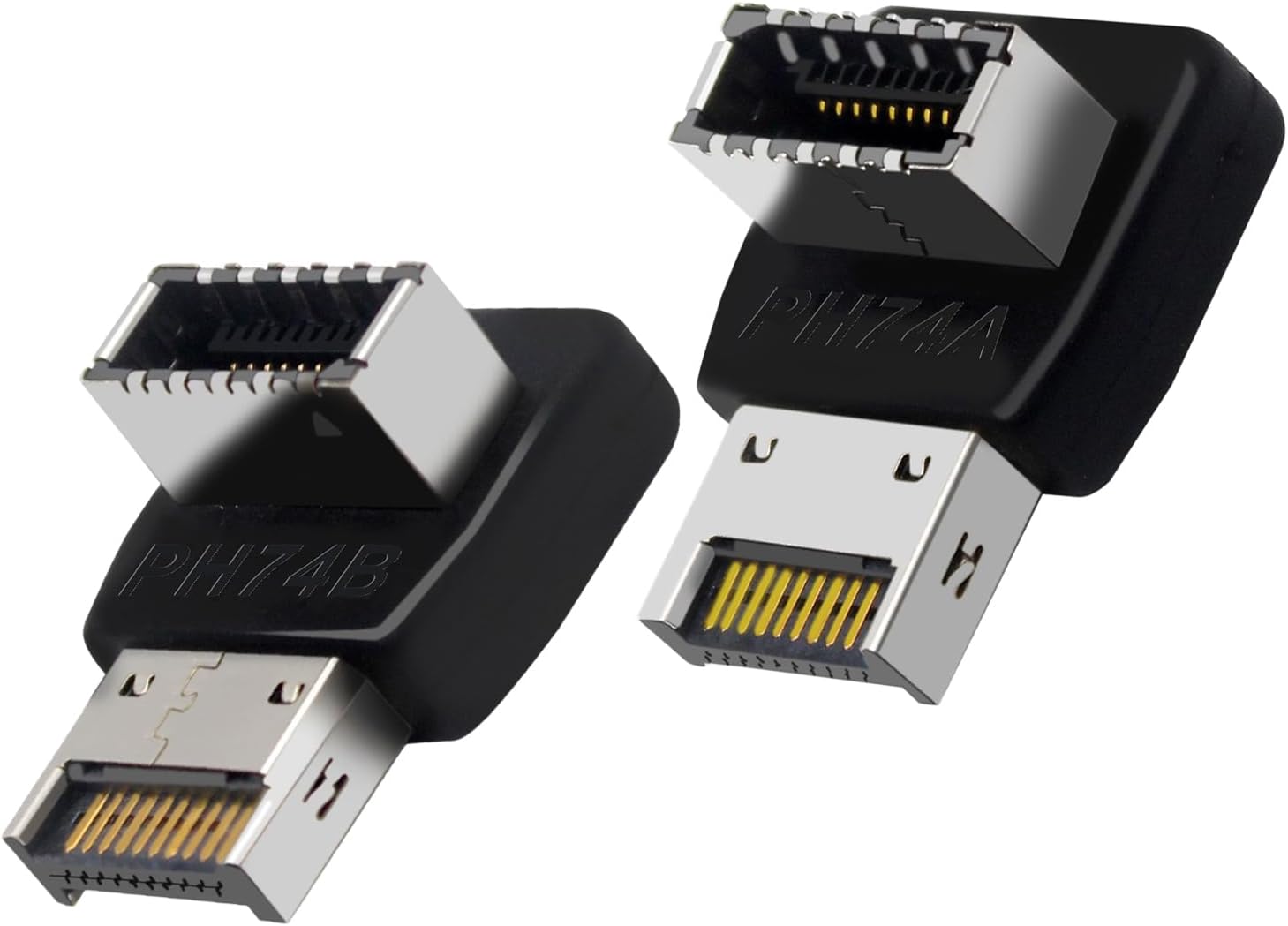 WLGQ USB 3.1 Type E Adapter Male to Female Angle Adapter Black 2 Pack (Mold A&B)