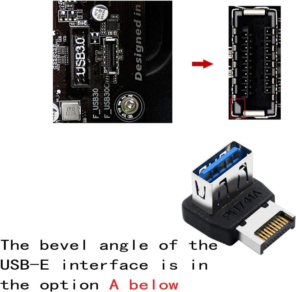 Right Angle USB Type-E Male to USB-A Female Adapter, USB 3.1 Front Panel Header 10Gbps Type E to USB 3.1 Motherboard Header Connector (A)