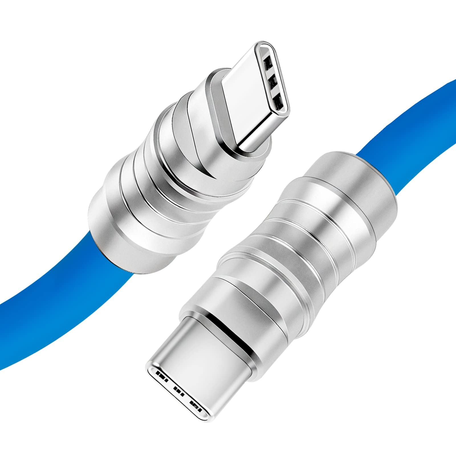 WLGQ Geek Industrial Style Handmade Custom Type C to C PD 100W Skin-Friendly Silicone Material Fast Charging Cable Metal Plug Shell USB-C Laptop Tablet Phone Universal Charging Cable (Blue 3.3Ft)