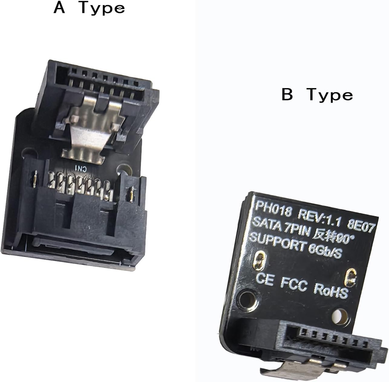 WLGQ SATA Male to Female 90 Degree Right Angle Adapter, Type A and Type B, 2 Pack