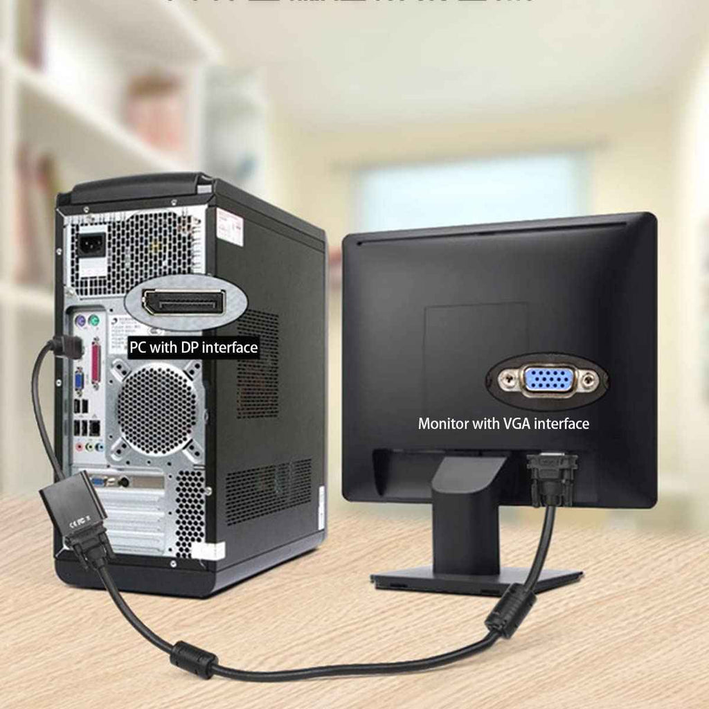 WLGQ DP to VGA Cable, DisplayPort Male to VGA(HDD15pin) Female Adapter for Computer, Desktop, Laptop, PC, Monitor, Projector, HDTV (Black)