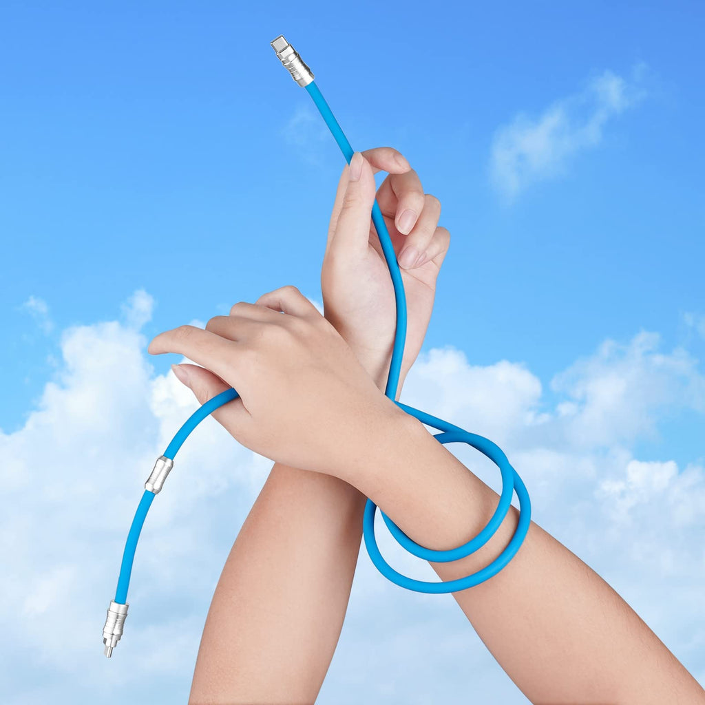 WLGQ Geek Industrial Style Handmade Custom Type C to C PD 100W Skin-Friendly Silicone Material Fast Charging Cable Metal Plug Shell USB-C Laptop Tablet Phone Universal Charging Cable (Blue 3.3Ft)