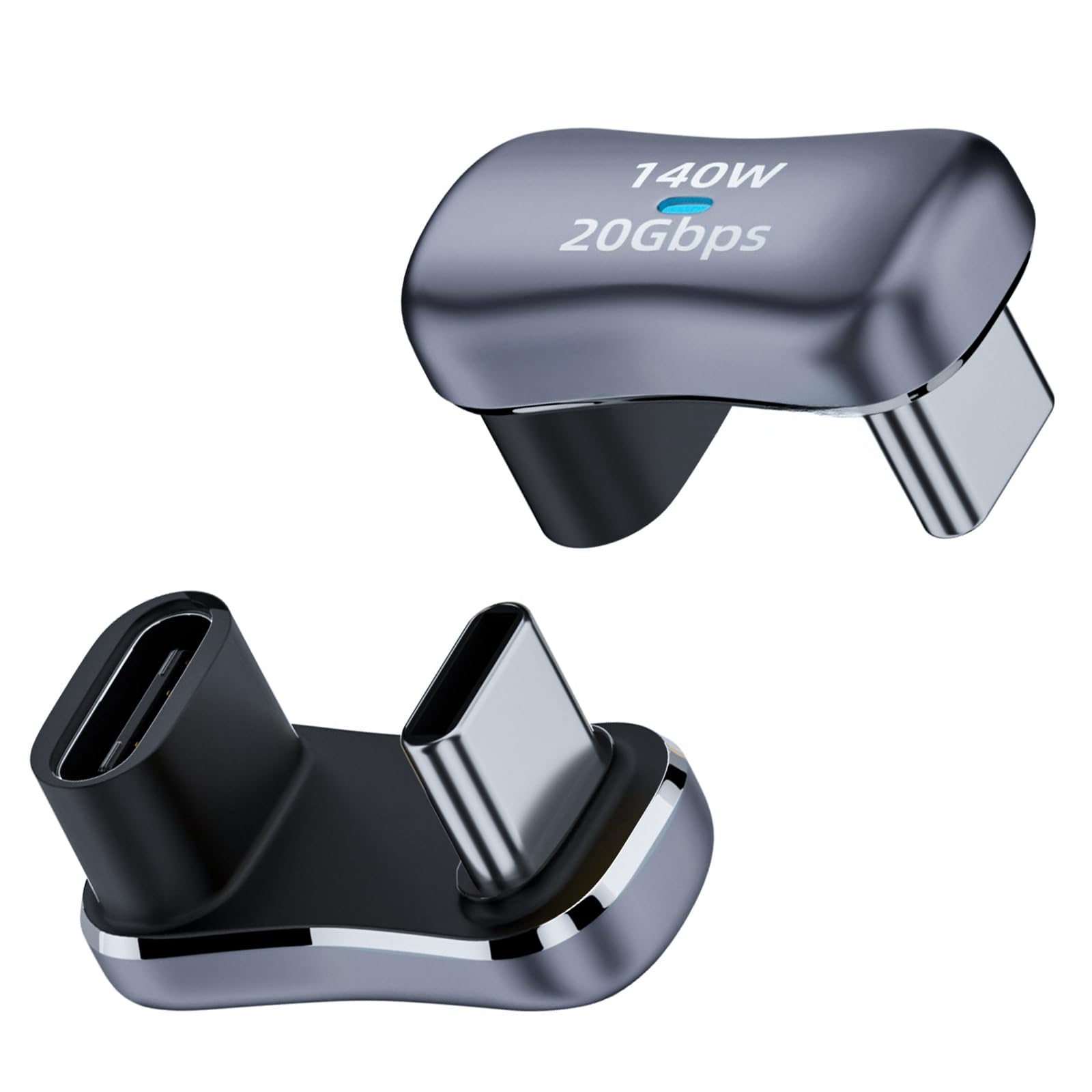 WLGQ USB 3.1 Type-C to USB-A Adapter U-Shaped Low-Profile Design, 10Gbps Data & Charging for Smartphones, Tablets, Nintendo Switch Under 11mm - 2 Pack, Gray