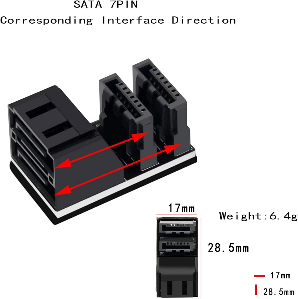 WLGQ Double-Layer SATA 7-Pin Male to Female 90-Degree Adapter, Dual Port Simultaneous Direction Switch, Black, EVA Coated Insulated