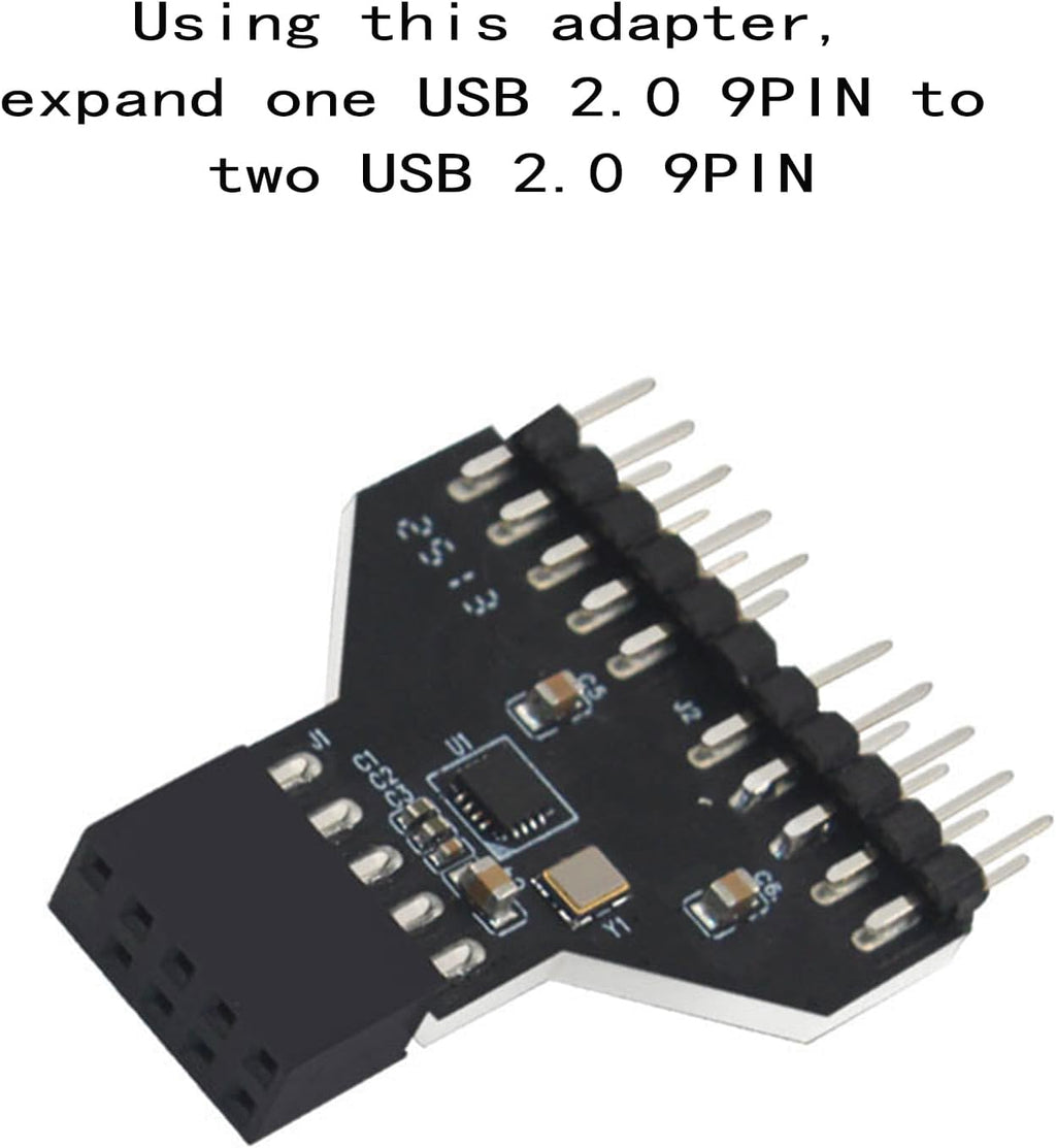 WLGQ USB 2.0 Motherboard 9-Pin Header to Dual Port Adapter, Internal USB Splitter, Black