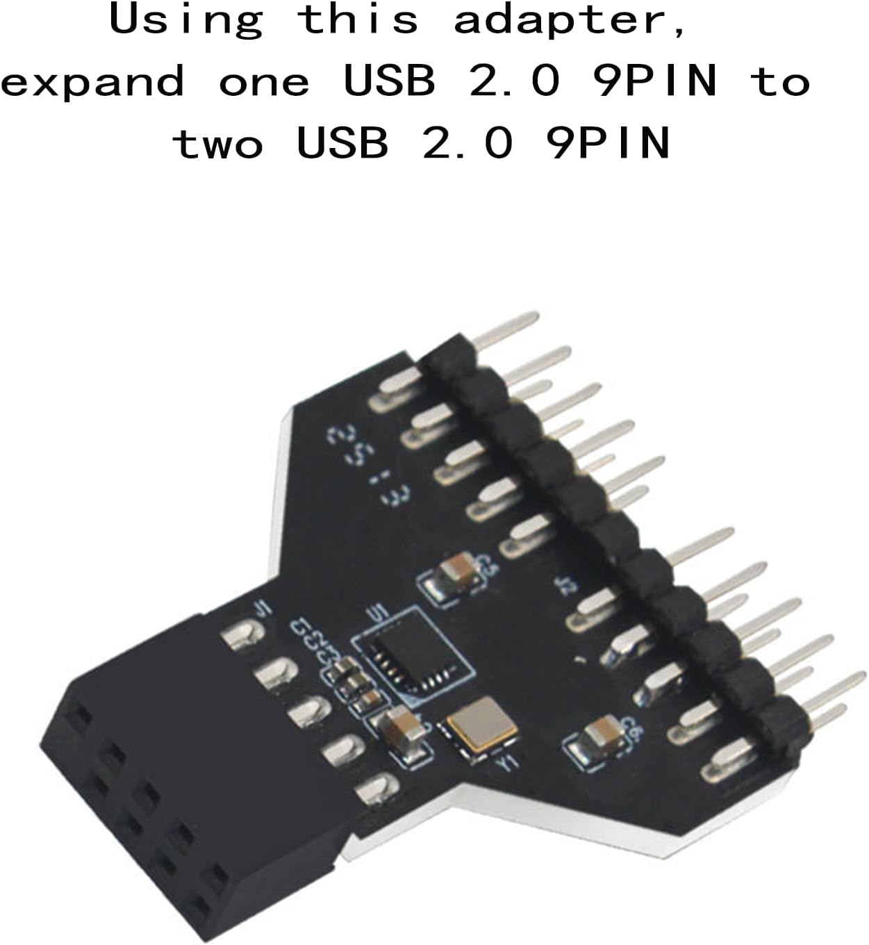 WLGQ USB 2.0 Motherboard 9-Pin Header to Dual Port Adapter, Internal USB Splitter, Black