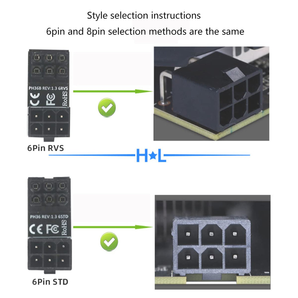 WLGQ ATX Female to Male 6pin RVS 180 Degree Angled Adapter for Desktops Graphics Card 