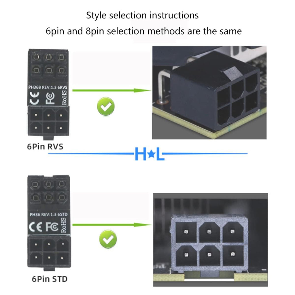 WLGQ ATX Female to Male 6pin RVS 180 Degree Angled Adapter for Desktops Graphics Card 