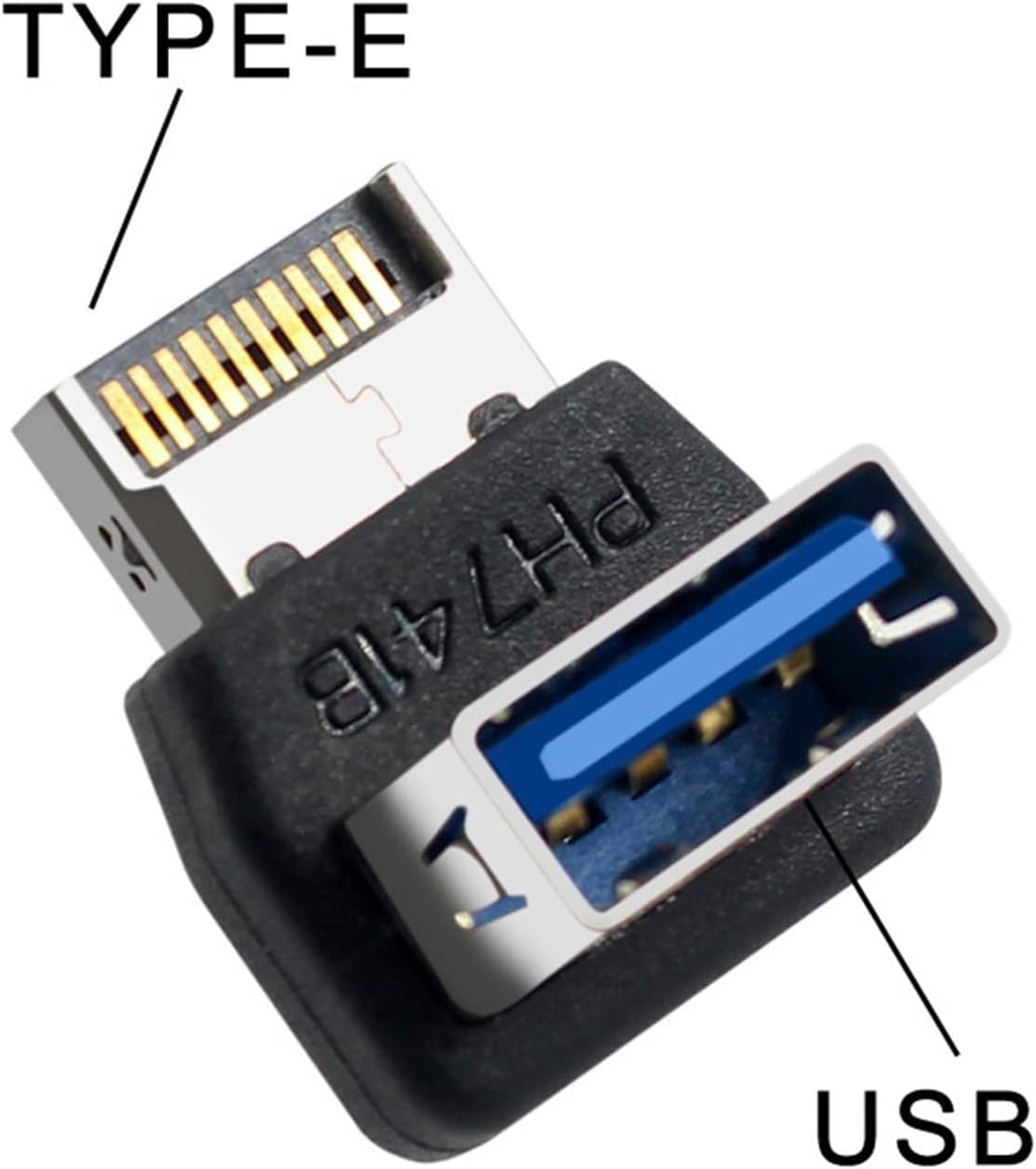 Right Angle USB Type-E Male to USB-A Female Adapter, USB 3.1 Front Panel Header 10Gbps Type E to USB 3.1 Motherboard Header Connector (A)