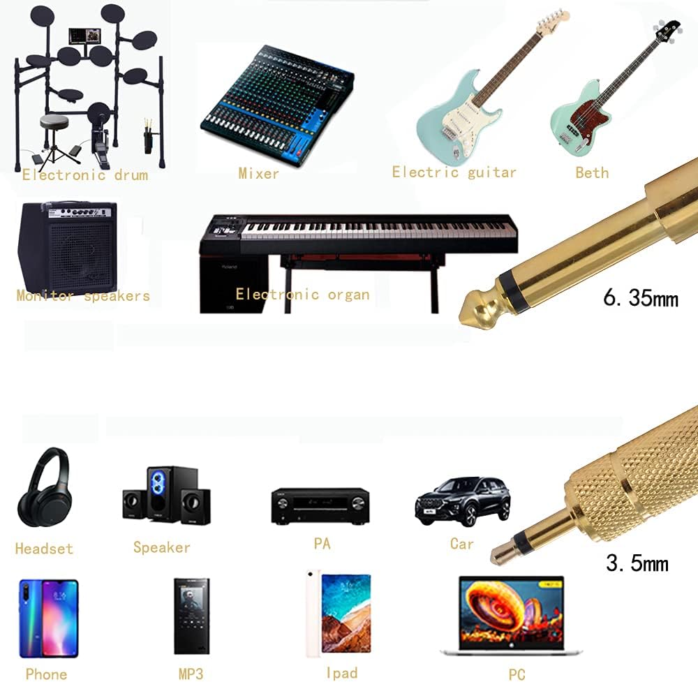 WLGQ 6.35MM to 3.5mm HiFi Stereo Adapter All Metal Gold-Plated 1/4in Male to 1/8in Famale Stereo Audio Jack Adapter for Aux Cable Guitar Amplifier Digital Piano Amp Mixe Headphone