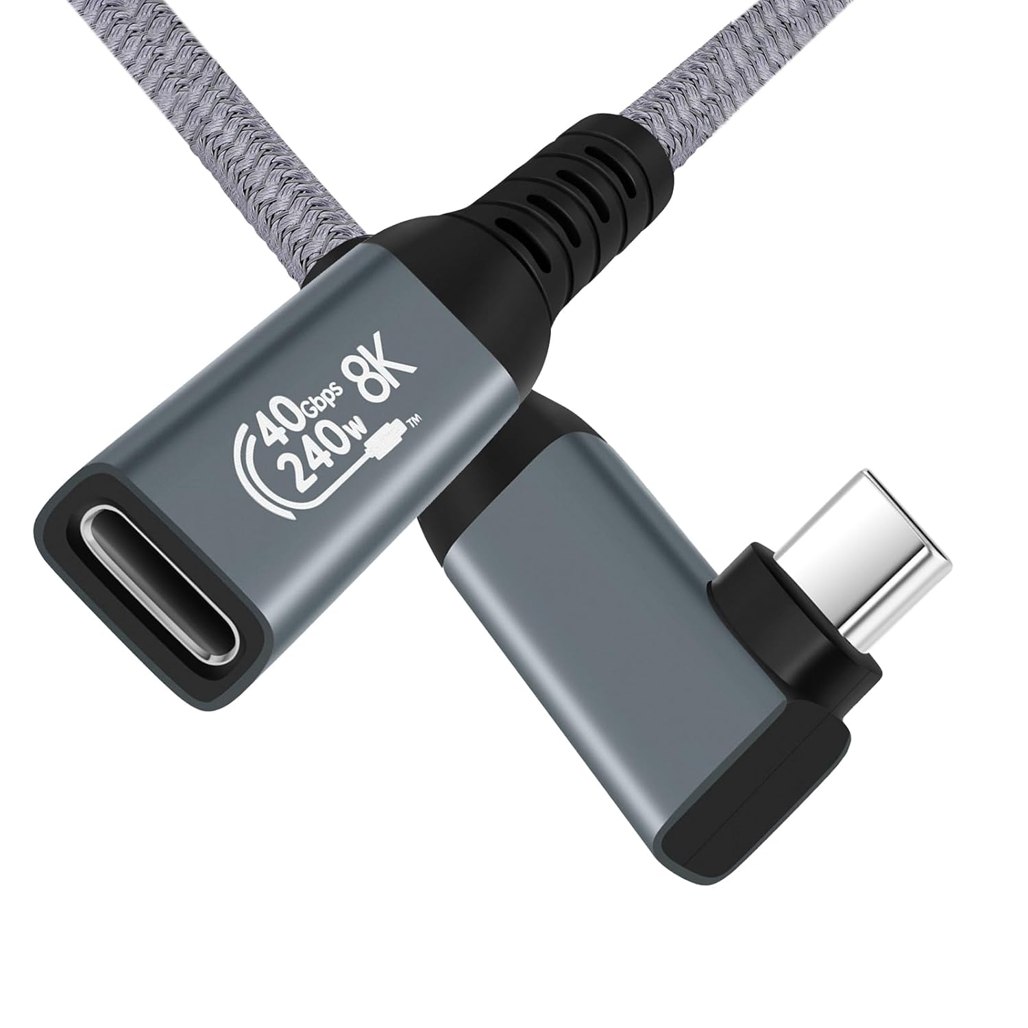 WLGQ USB4/Thunderbolt 4 Active Extension Cable (0.2m/0.65FT) - Right Angle, 40Gbps Data, 240W Charging, 8K@60Hz Video, Female to Male Short Extender Cord