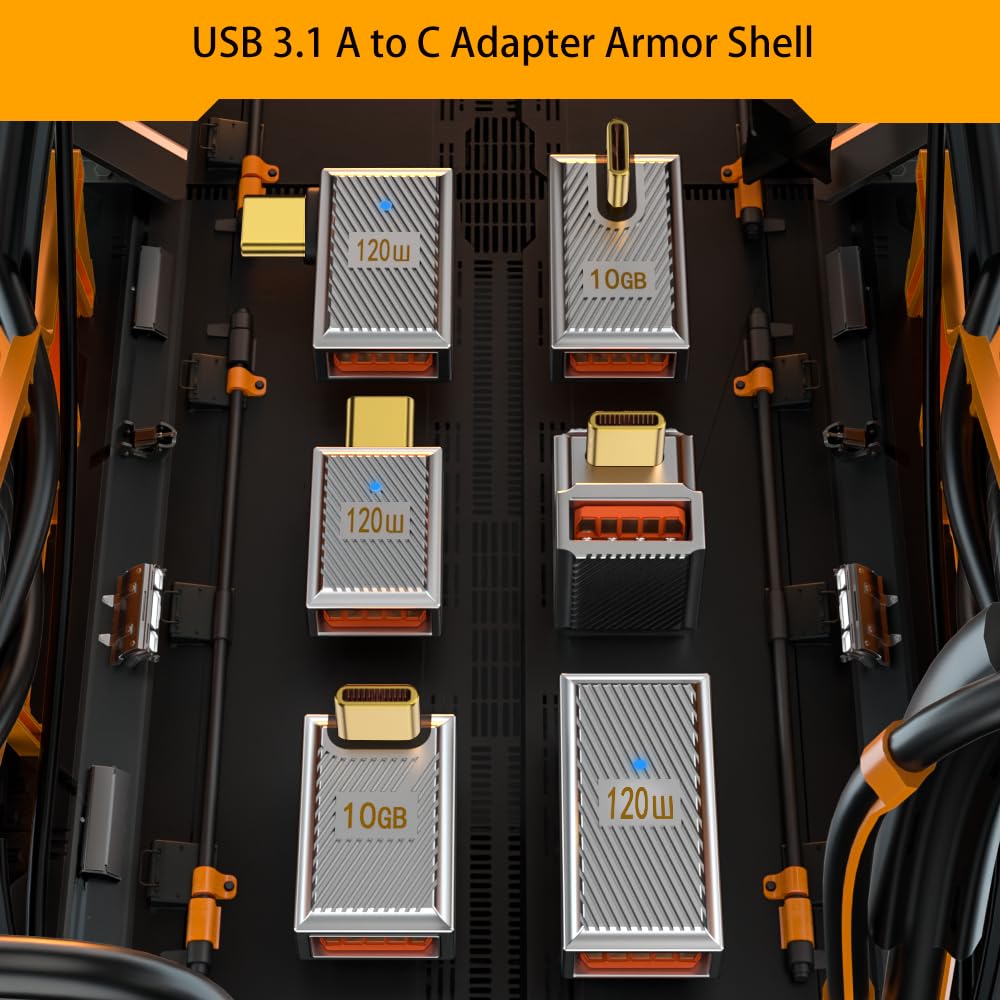 WLGQ USB3.1 Type C Male to A Female Elbow 120w Charging Adapter 10Gbps Aluminum Alloy 90 Degree Shell Right Angle Elbow, USB CM-AF 03