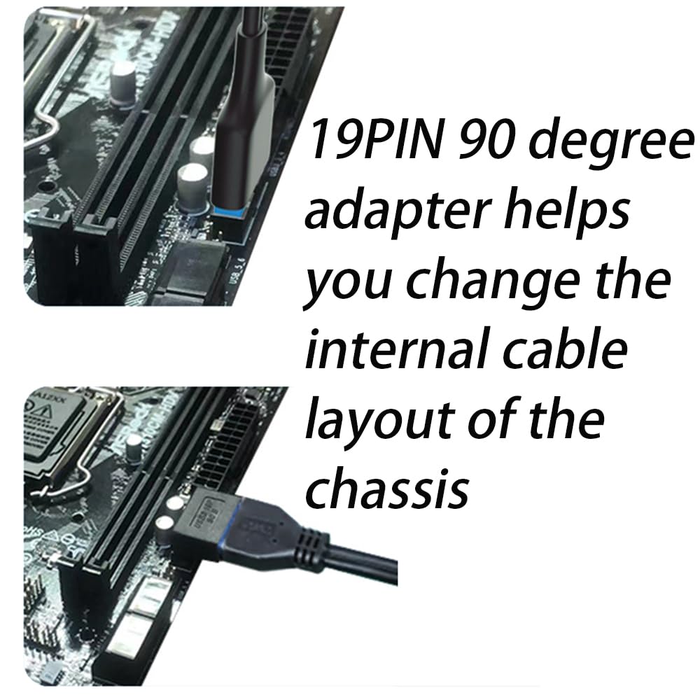 WLGQ USB 3.0 Right Angled 90 Degree 19/20 Pin Male to Female Extension Adapter Motherboard Connector for Streamlined Cable Management &amp; Effortless PC Assembly (A) 