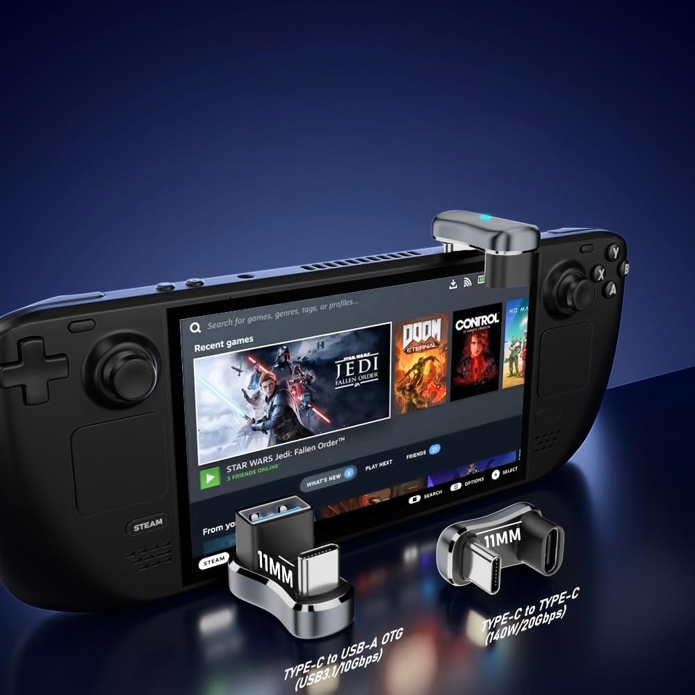 WLGQ USB 3.1 Type-C to USB-A Adapter U-Shaped Low-Profile Design, 10Gbps Data & Charging for Smartphones, Tablets, Nintendo Switch Under 11mm - 2 Pack, Gray