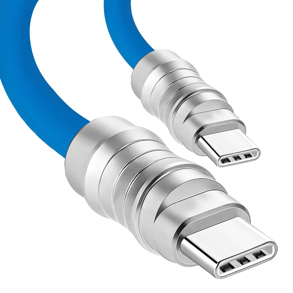 WLGQ Geek Industrial Style Handmade Custom Type C to C PD 100W Skin-Friendly Silicone Material Fast Charging Cable Metal Plug Shell USB-C Laptop Tablet Phone Universal Charging Cable (Blue 3.3Ft)