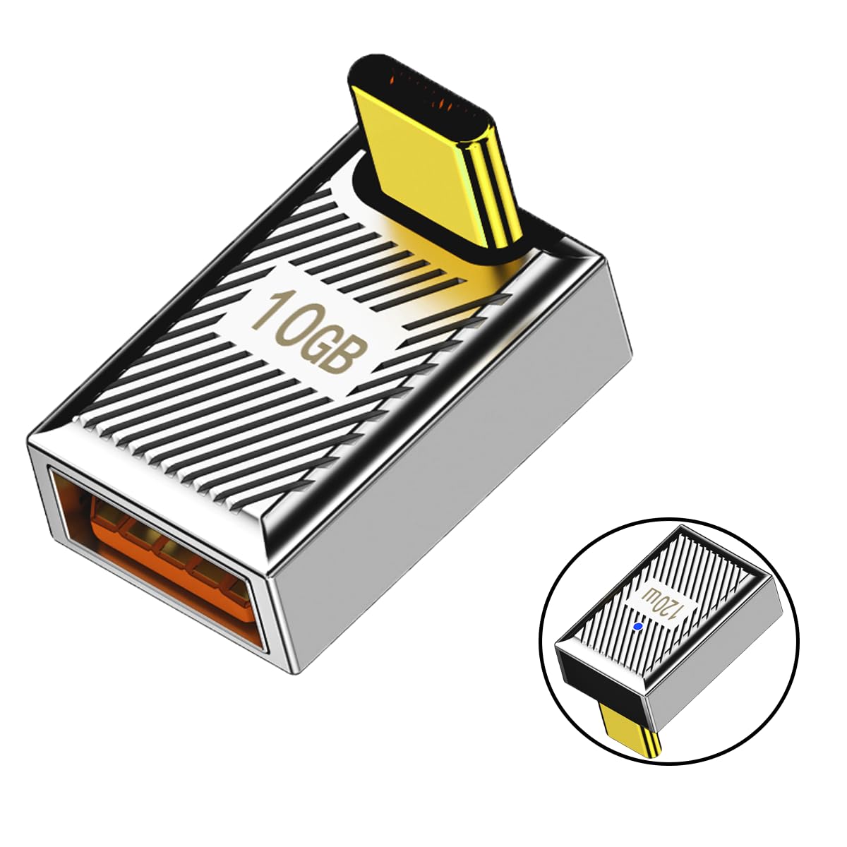 WLGQ USB3.1 Type C Male to A Female Elbow 120w Charging Adapter 10Gbps Aluminum Alloy 90 Degree Shell Right Angle Elbow, USB CM-AF 03